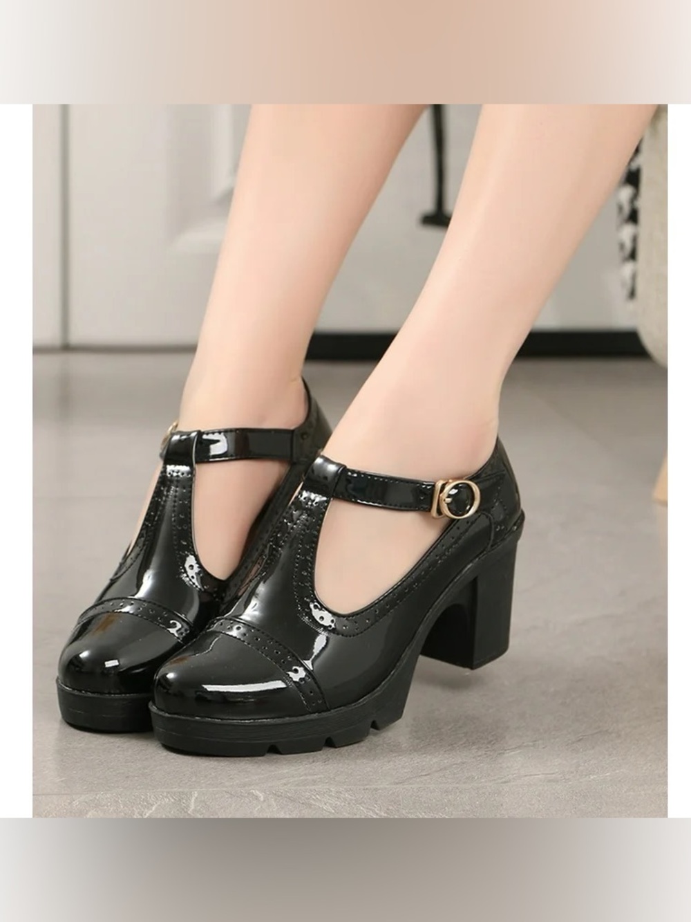 DADAWEN Women's Mary Jane Pumps Block Heel Platform Oxfords Leather Shoes
